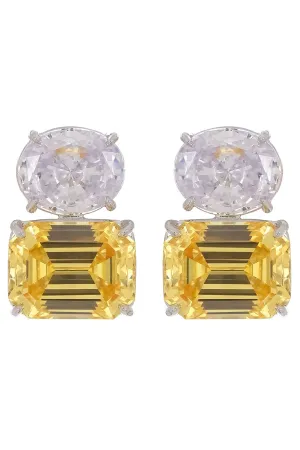 Oval and Emerald Canary Button Earrings