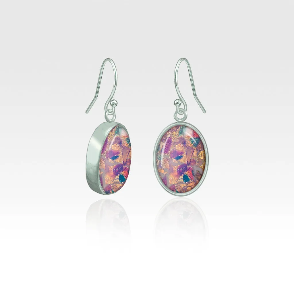 Oval Earrings - Vintage Glass White