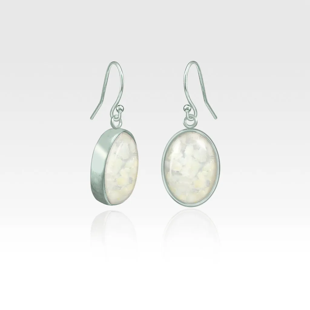 Oval Earrings - Vintage Glass White