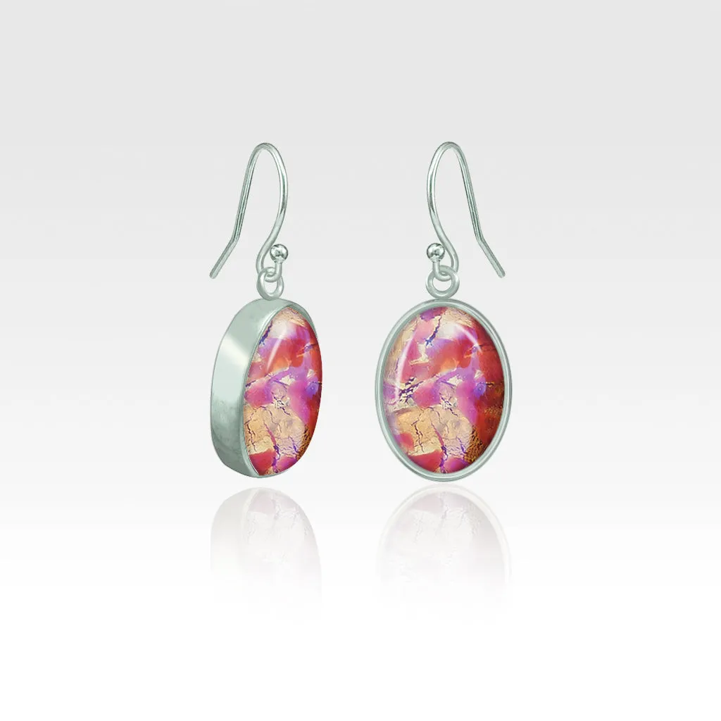 Oval Earrings - Vintage Glass White