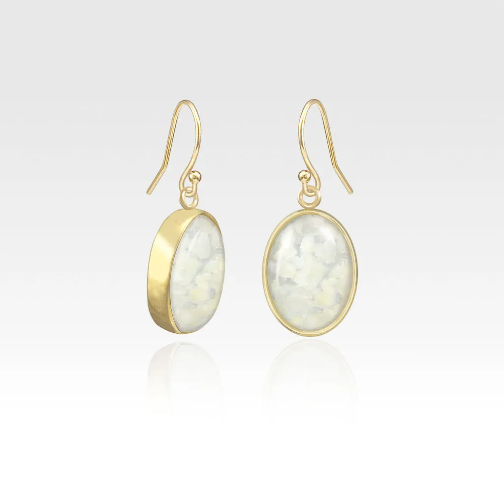 Oval Earrings - Vintage Glass White