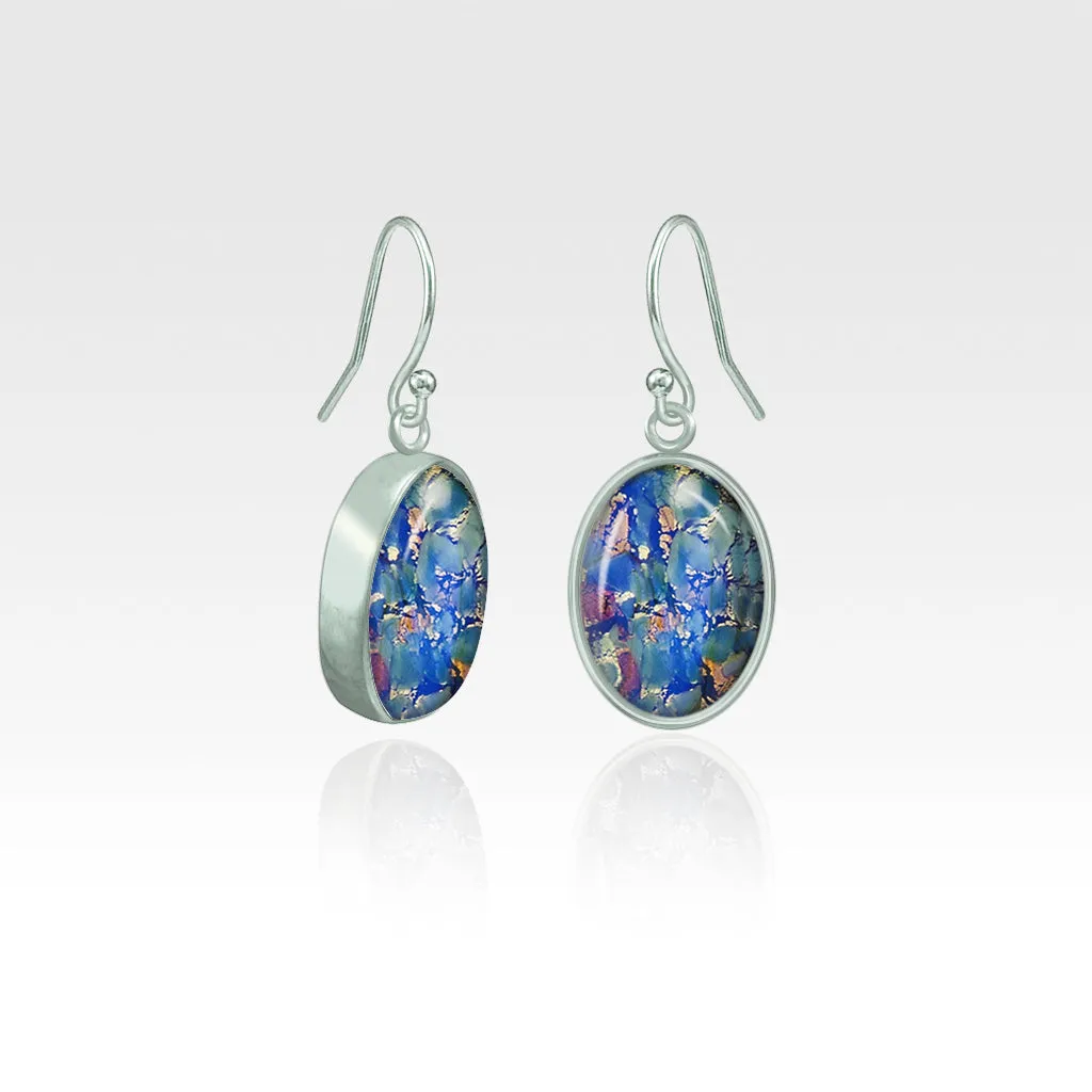 Oval Earrings - Vintage Glass White