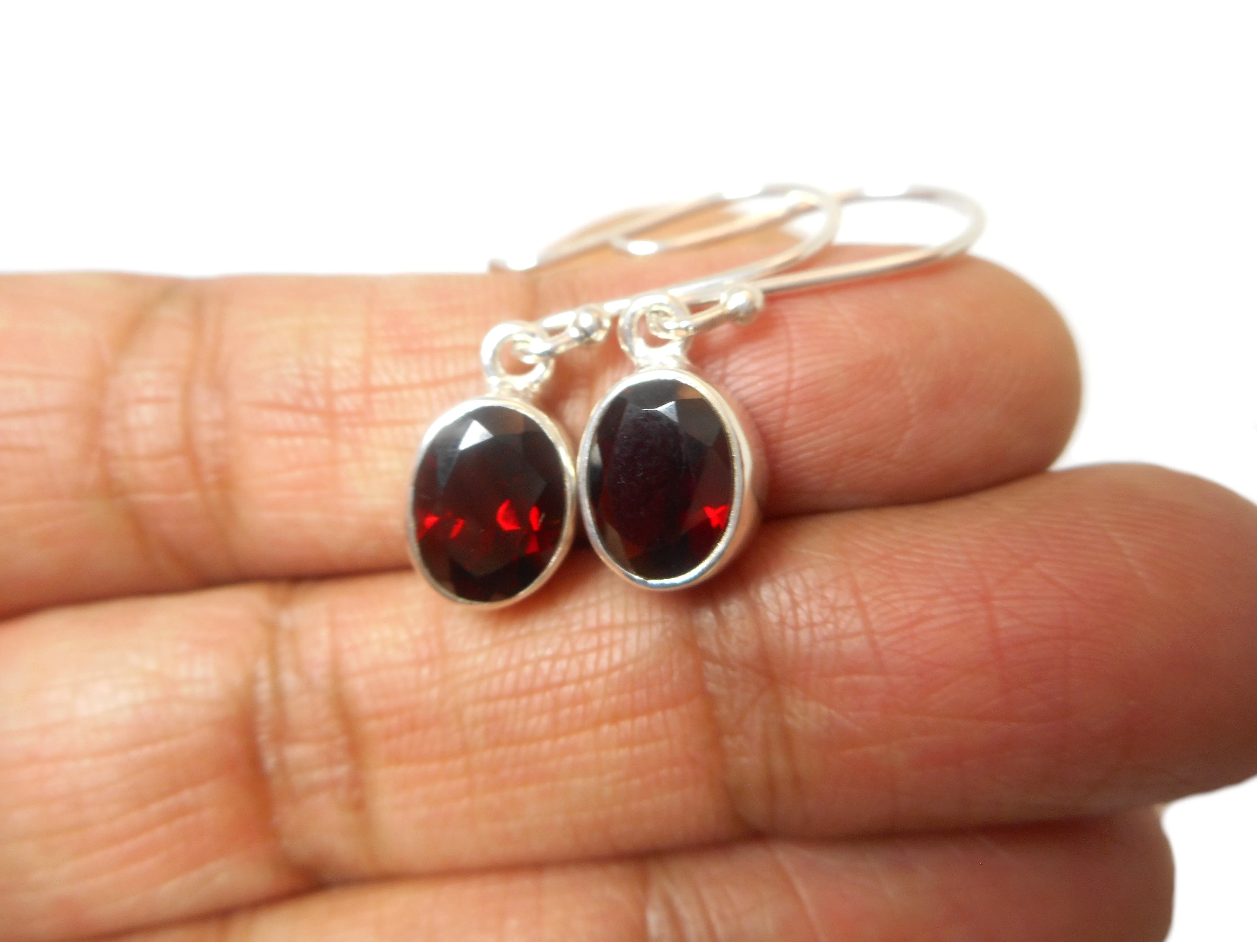Oval Red Garnet Sterling Silver 925 Gemstone Drop Dangle Earrings