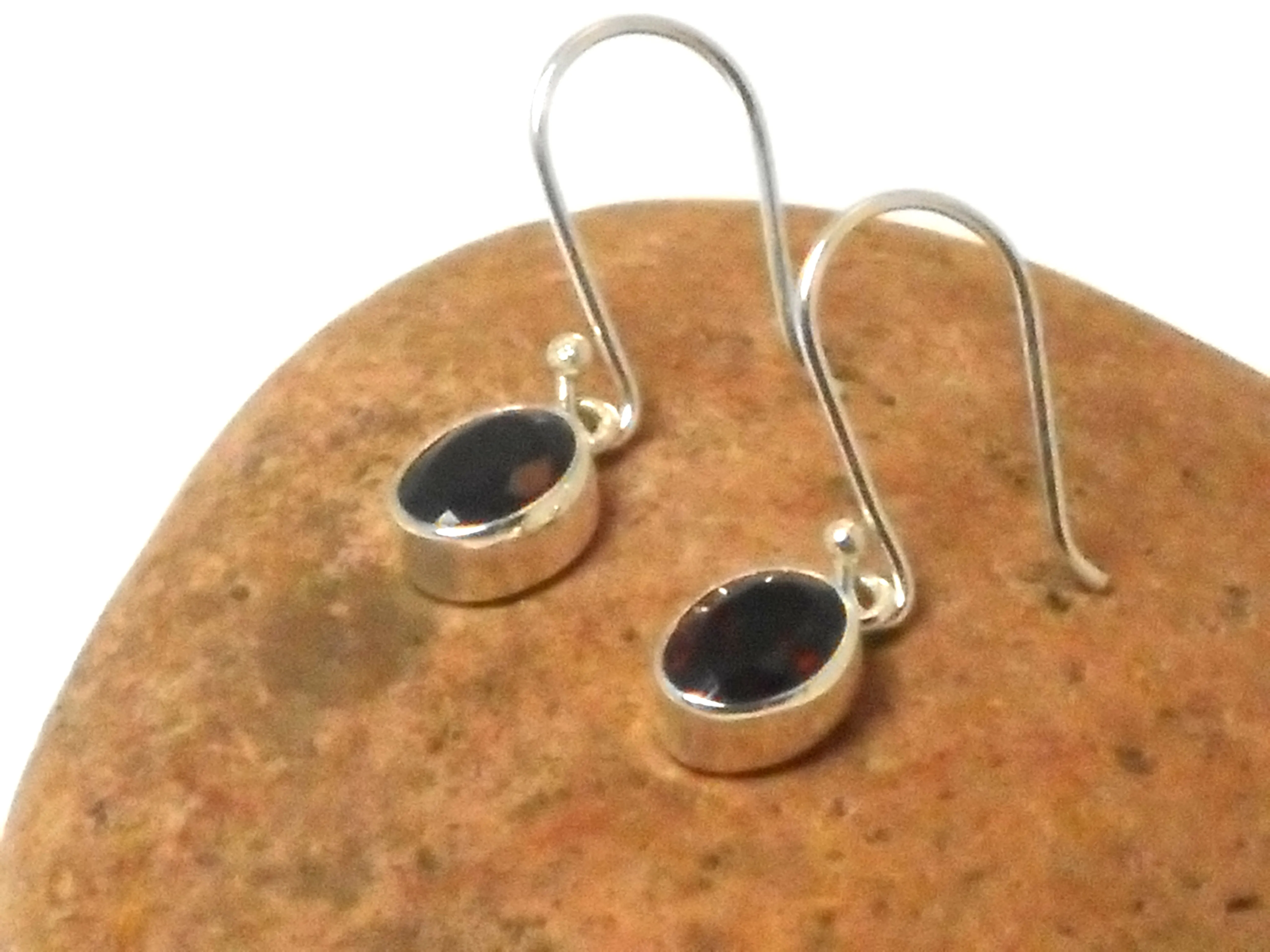 Oval Red Garnet Sterling Silver 925 Gemstone Drop Dangle Earrings