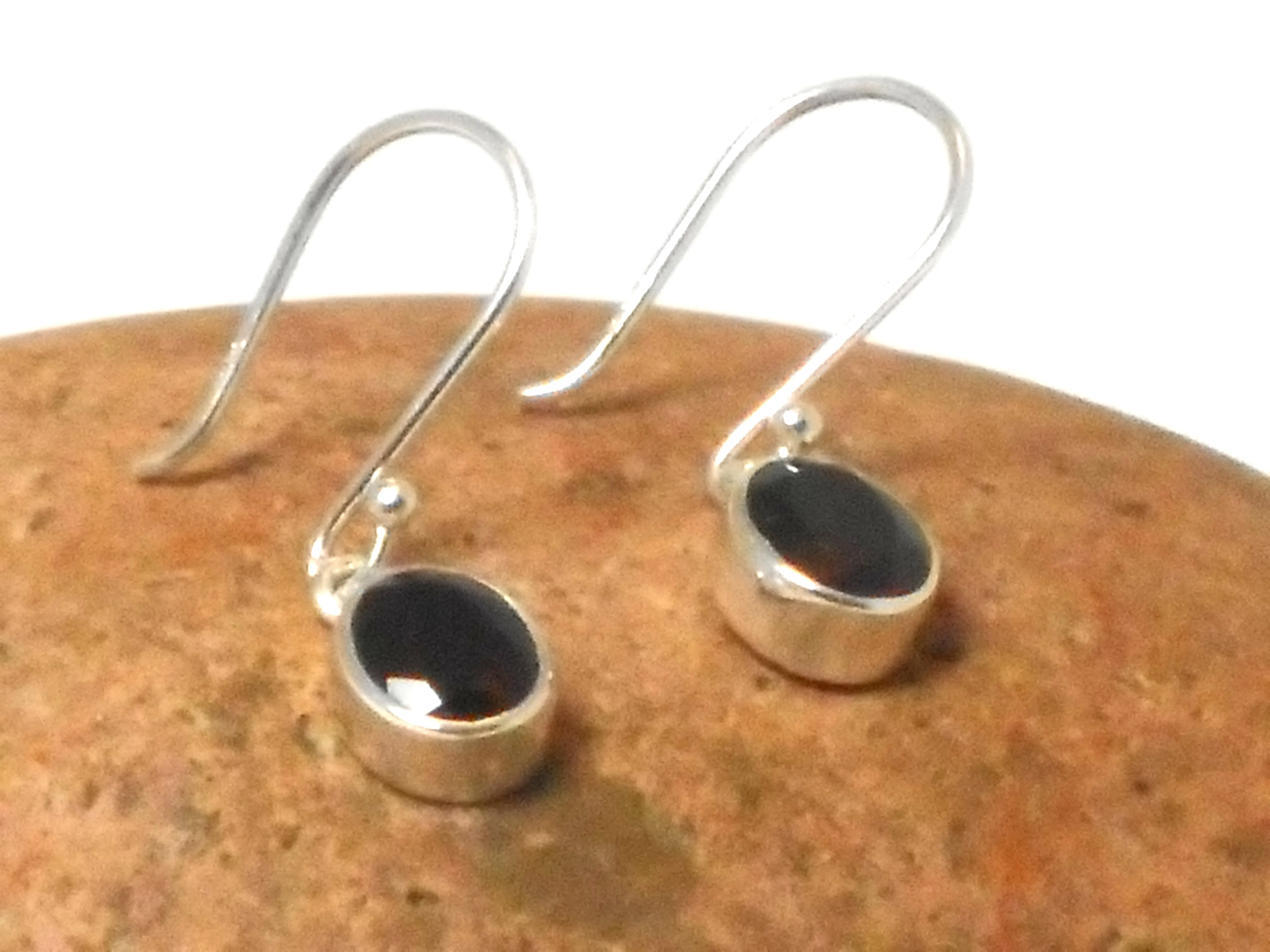 Oval Red Garnet Sterling Silver 925 Gemstone Drop Dangle Earrings