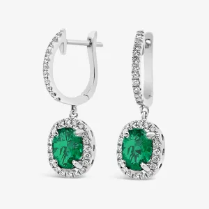 Oval Shaped Emerald & Diamond Dangle Earrings