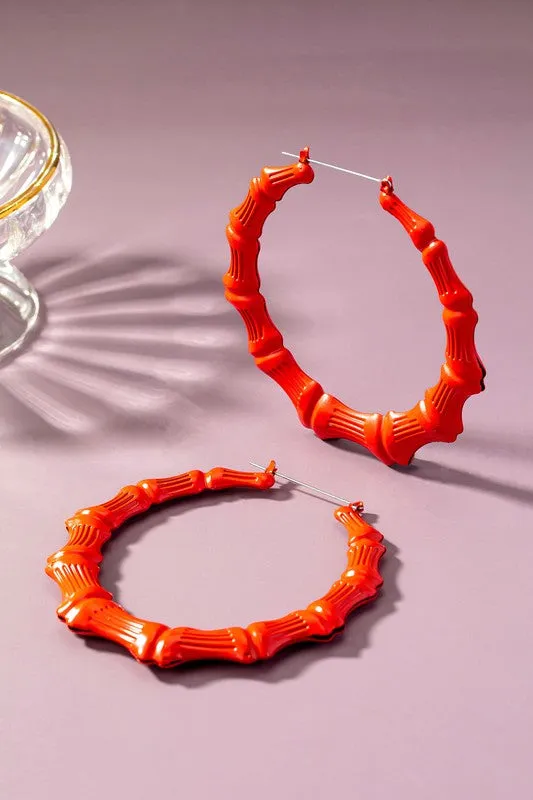 Oversize color coated bamboo hoop earrings