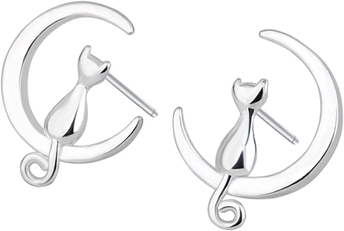 Oversized Earrings Fashion Cat On The Moon Design Stud Earrings For Women Handmade Simple Style Ear Hoop Dangle