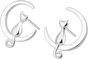 Oversized Earrings Fashion Cat On The Moon Design Stud Earrings For Women Handmade Simple Style Ear Hoop Dangle