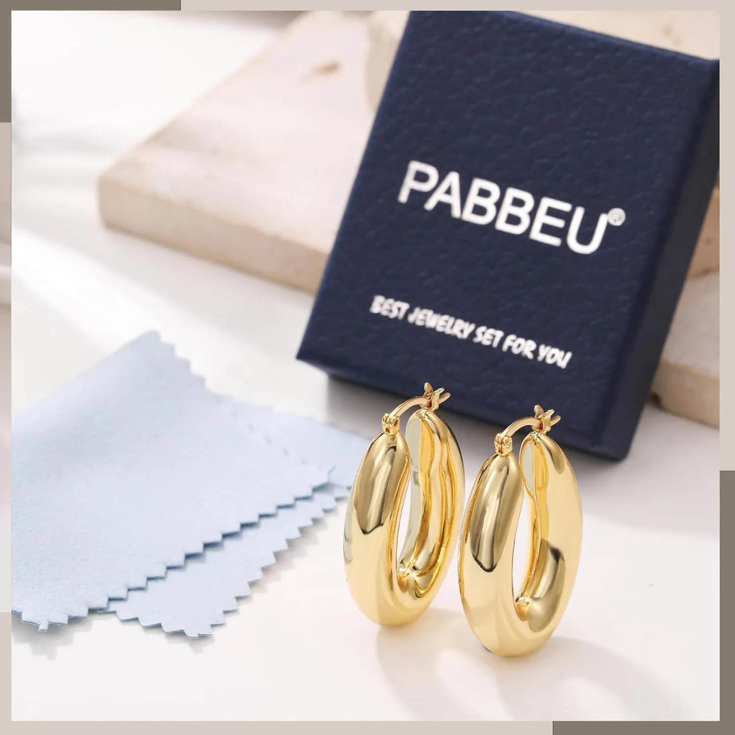 PABBEU Chunky Silver Hoops Earrings for Women, Hypoallergenic Lightweight 925 Sterling Silver Oval Hoop Earring, Sterling Silver Thick Hoop Earrings for Women 30/40/50mm