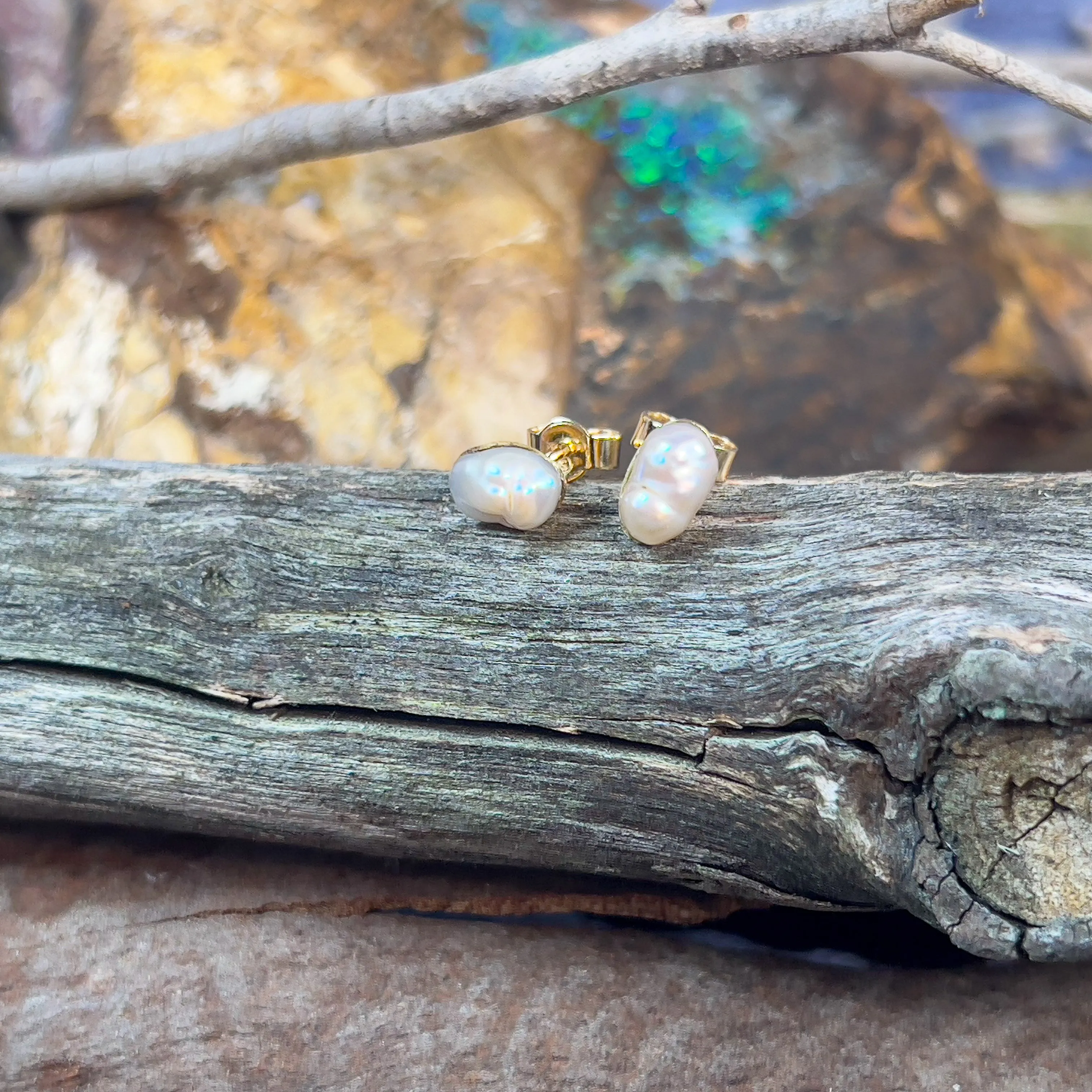 Pair of 18kt Yellow Gold Keshi Pearls 7.5x5mm