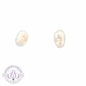 Pair of 18kt Yellow Gold Keshi Pearls 7.5x5mm