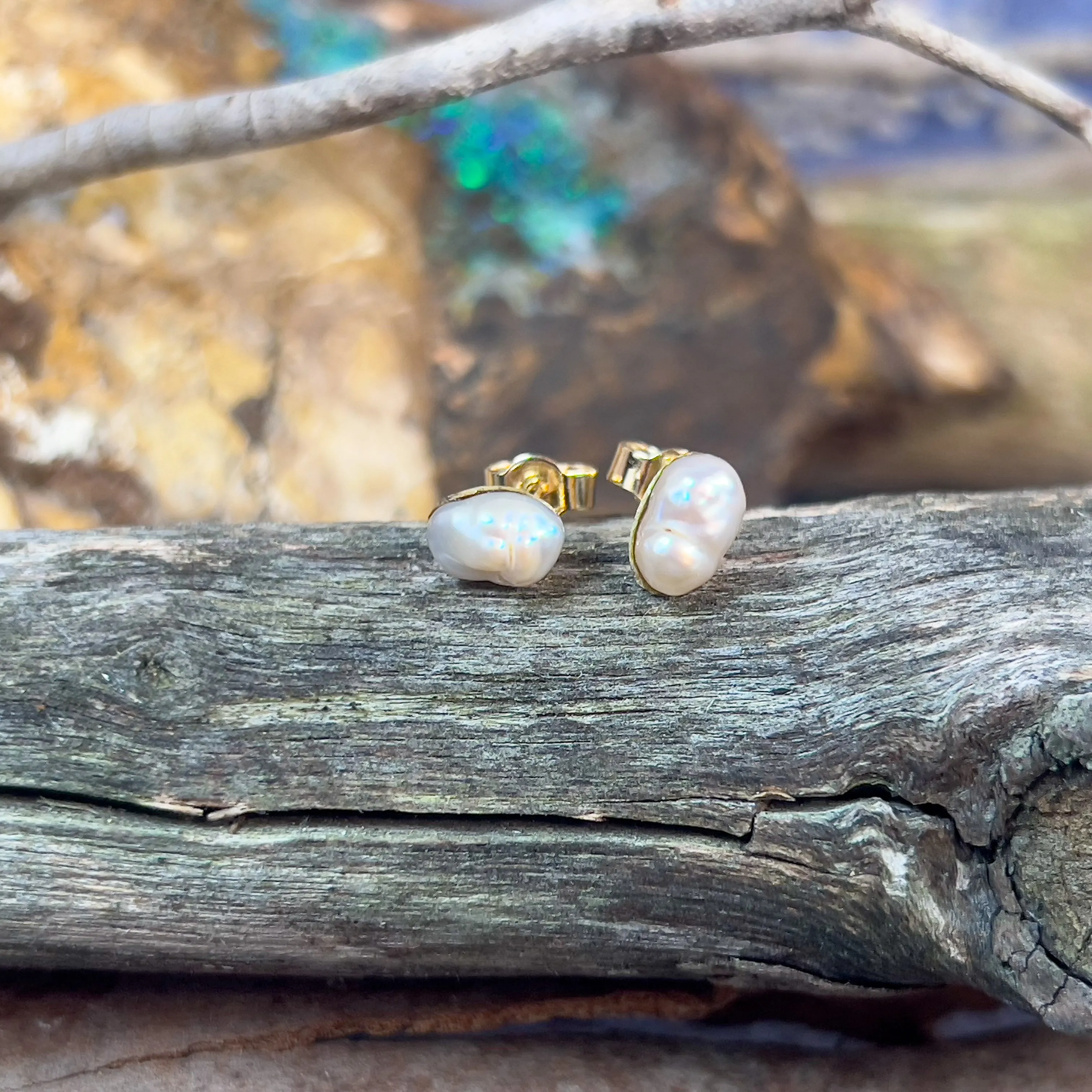 Pair of 18kt Yellow Gold Keshi Pearls 7.5x5mm