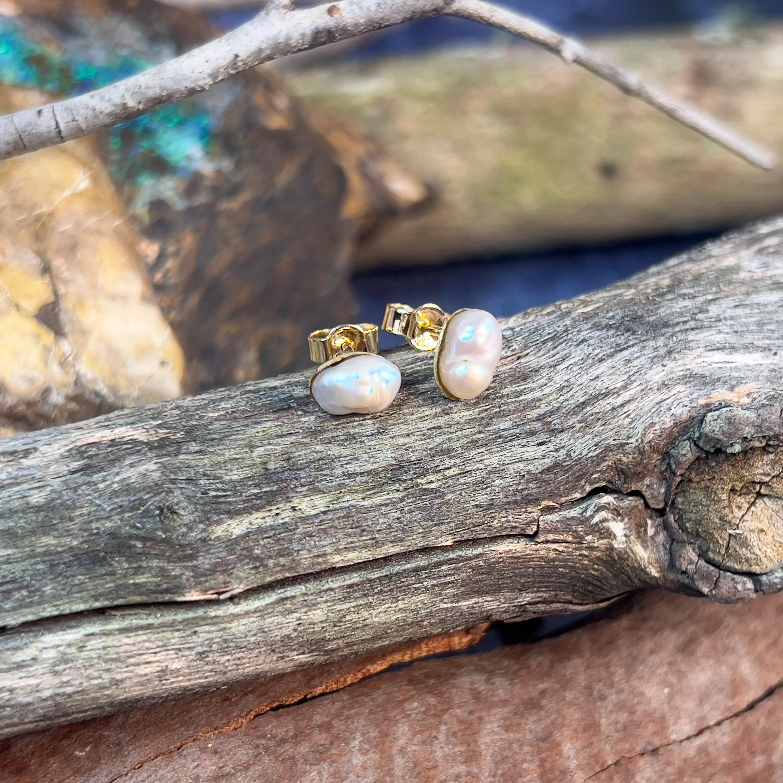 Pair of 18kt Yellow Gold Keshi Pearls 7.5x5mm