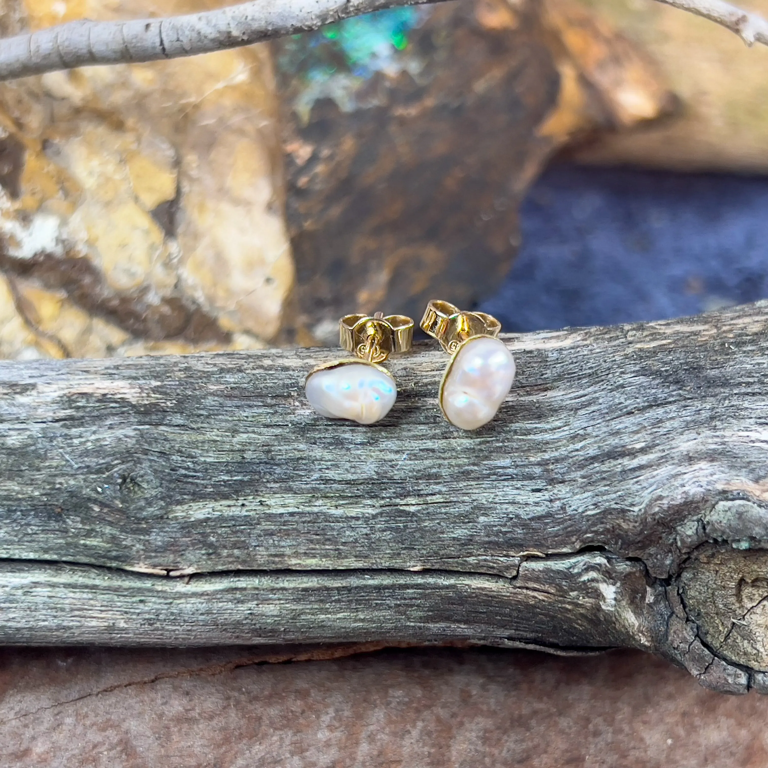Pair of 18kt Yellow Gold Keshi Pearls 7.5x5mm