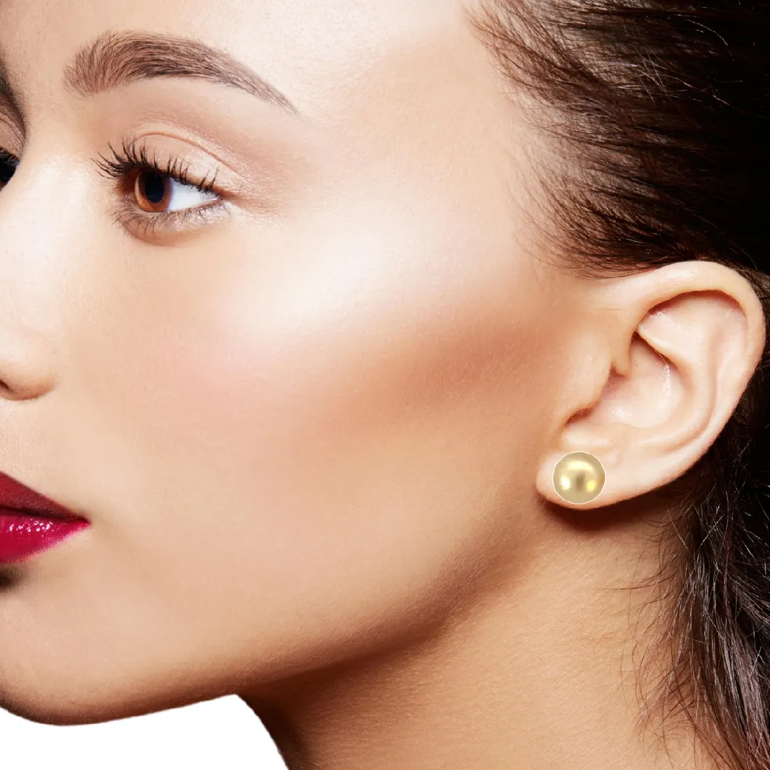 Pair of South Sea Golden pearl 9-10mm studs with 18kt Yellow Gold studs