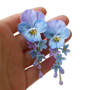 Pansy flower earrings, summer nature jewelry, colorful floral earrings