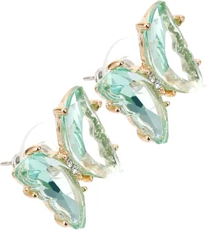 PartyKindom 1 Pair Green Butterfly Crystal Zirconia Stud Earrings Women's Fashion Statement Earrings Butterfly Shape Ear Studs for Women