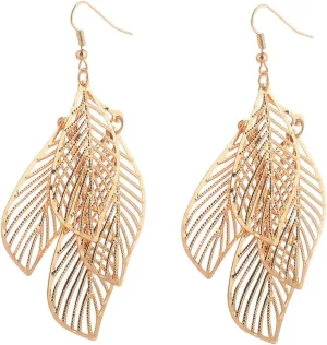 PartyKindom Simple Leaf Earbob Ethnic Style Leaves Eardrop Fashionable Hollow-out Tassel Earrings