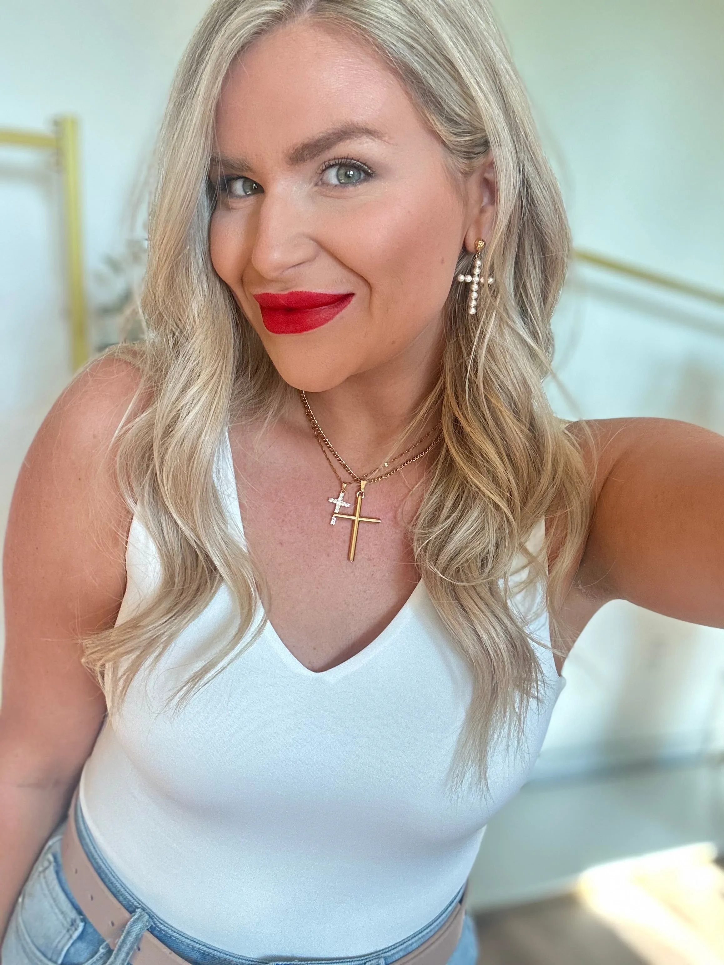 Patsy Pearl Cross Earrings