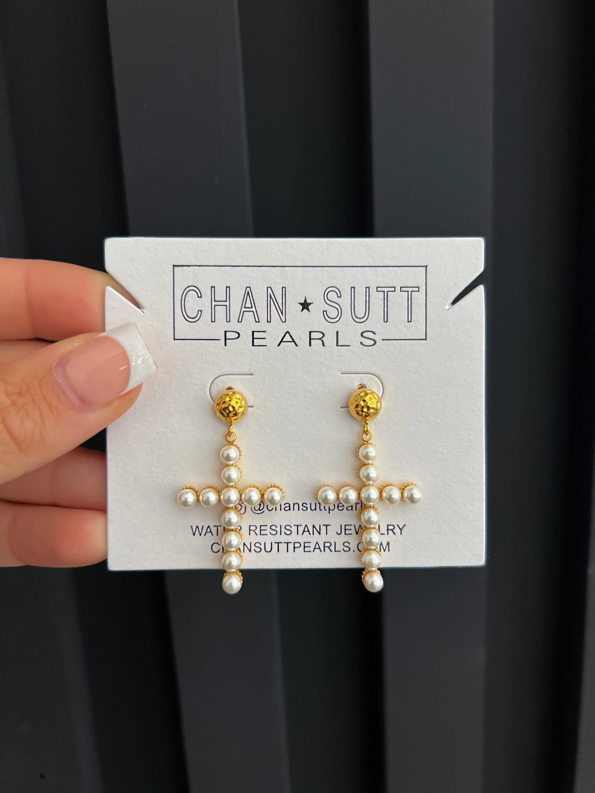 Patsy Pearl Cross Earrings