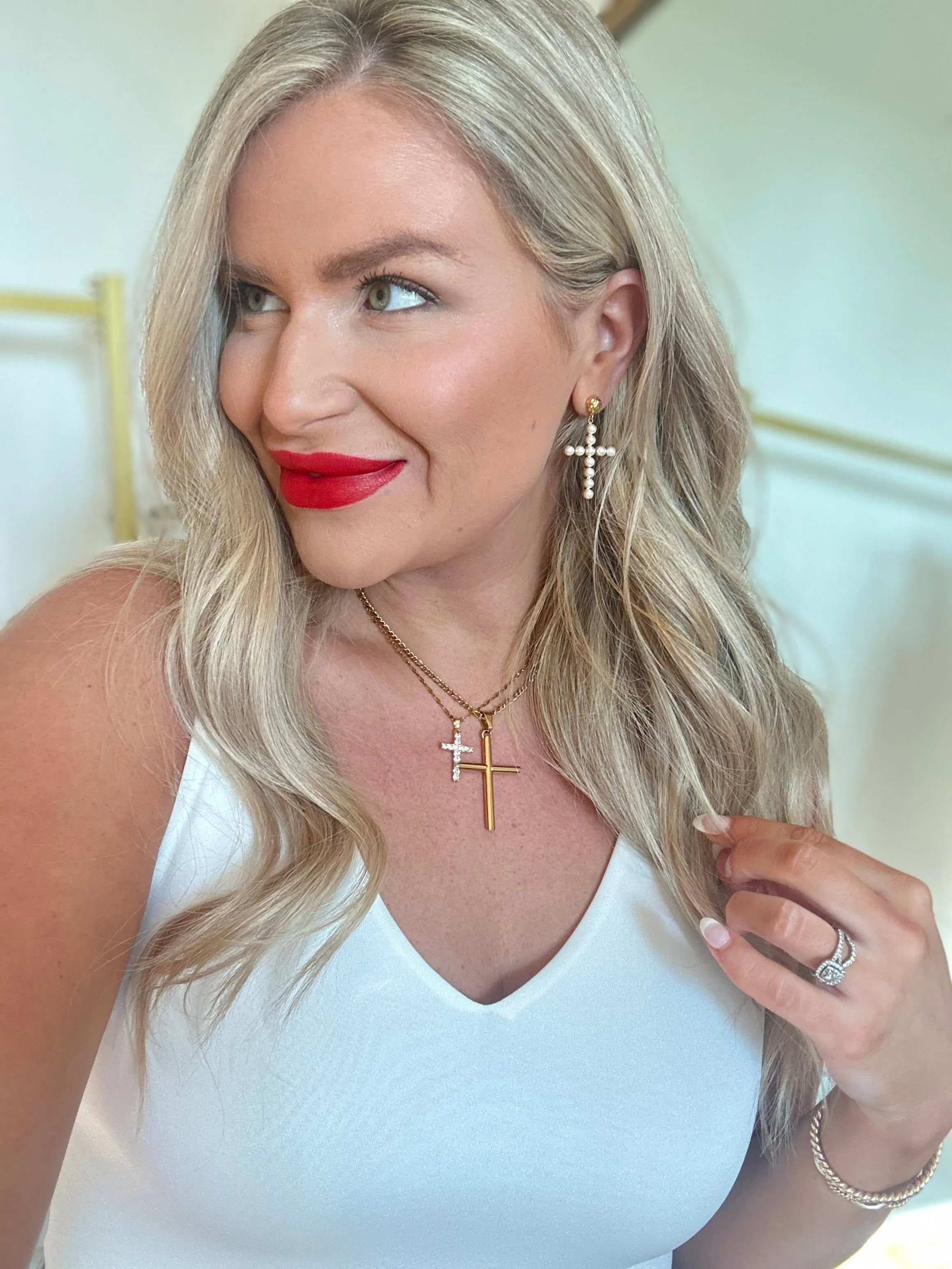 Patsy Pearl Cross Earrings