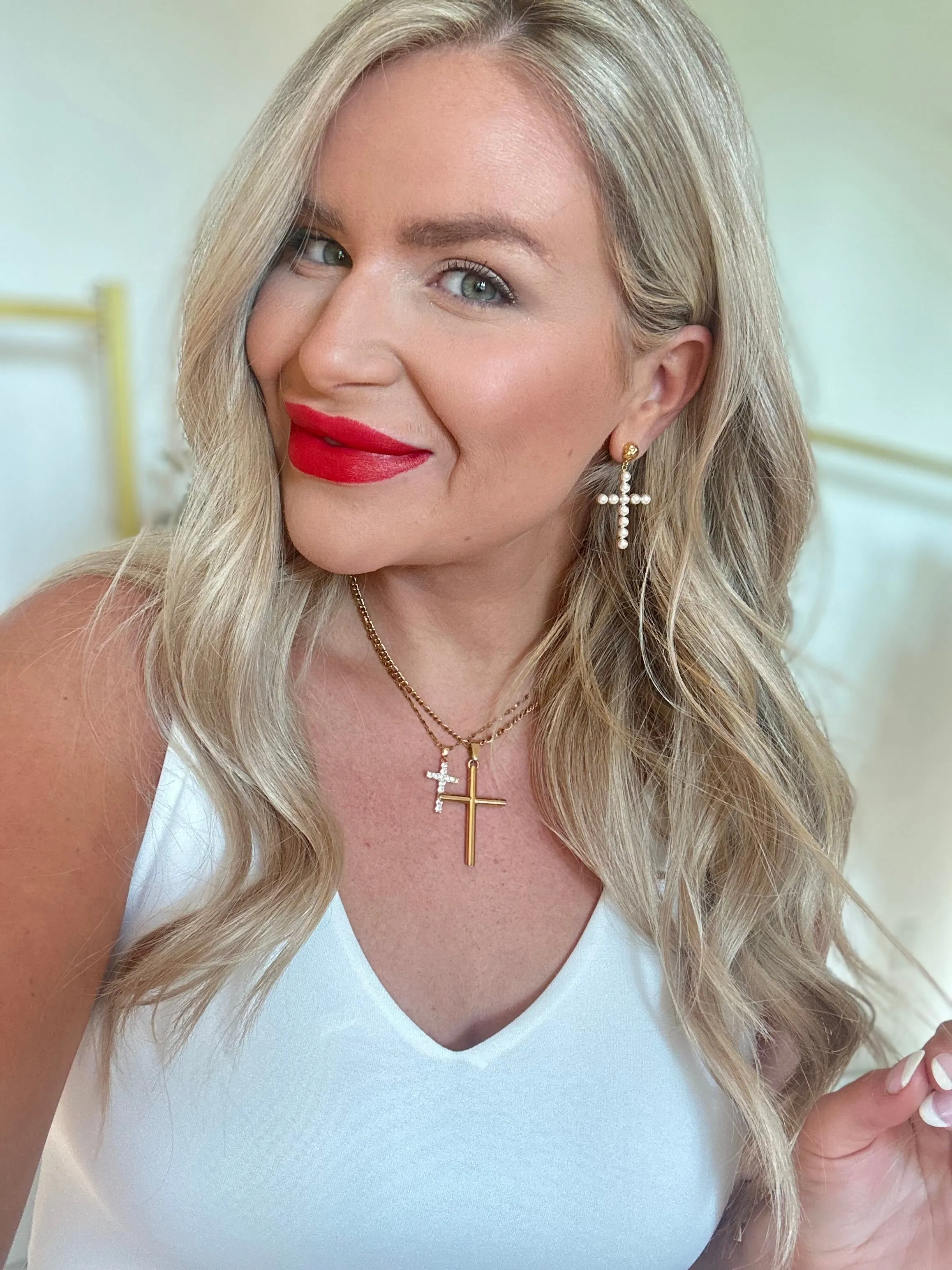 Patsy Pearl Cross Earrings