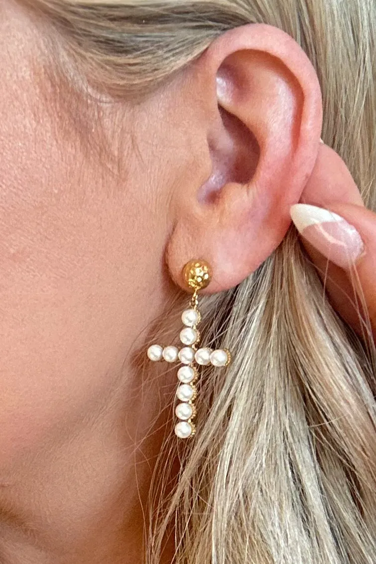 Patsy Pearl Cross Earrings