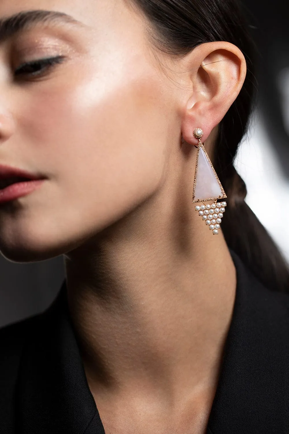 Pearl and Opal Triangle Earrings