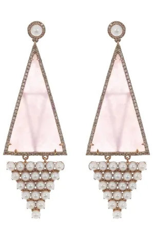 Pearl and Opal Triangle Earrings