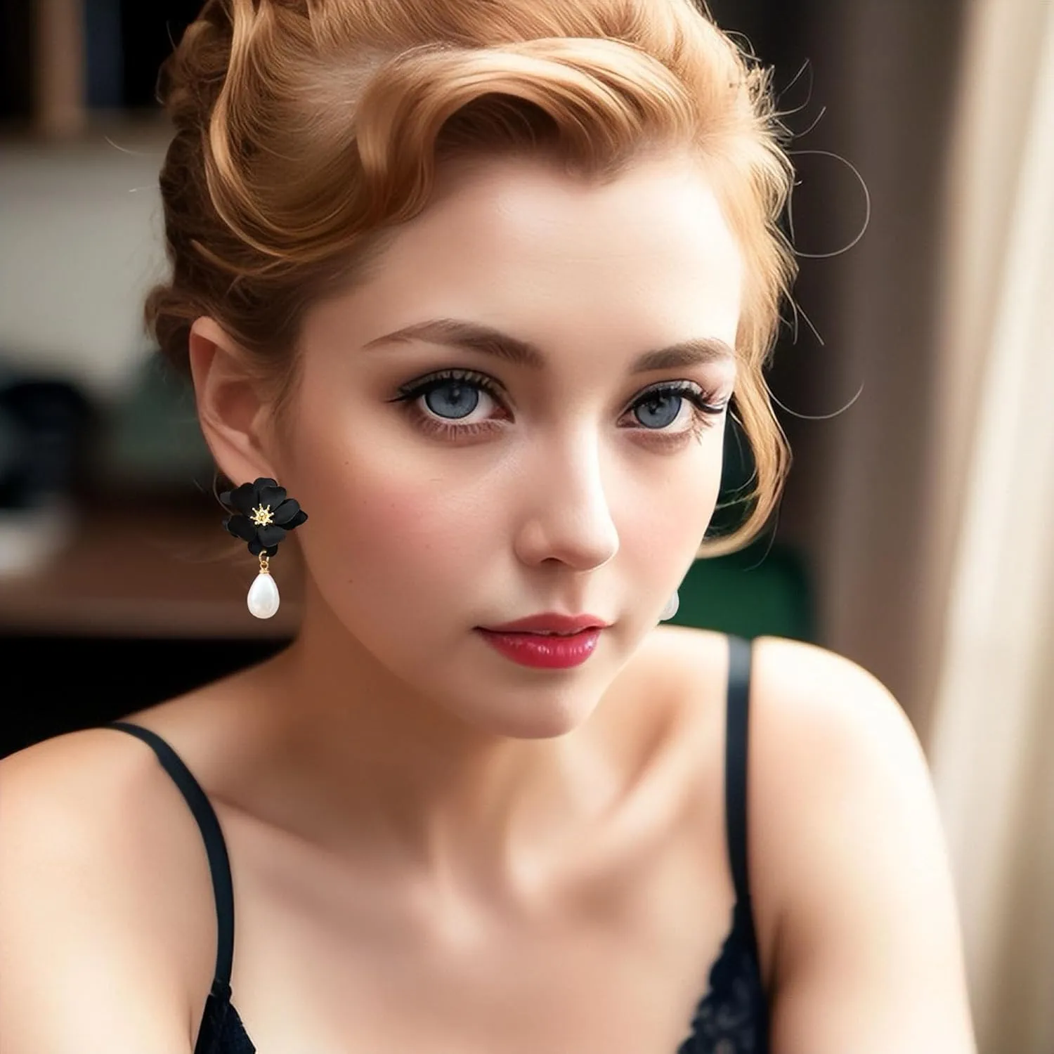 Pearl Bohemian Flower Earrings Floral Petal Flower Stud Earrings Jewelry for Women