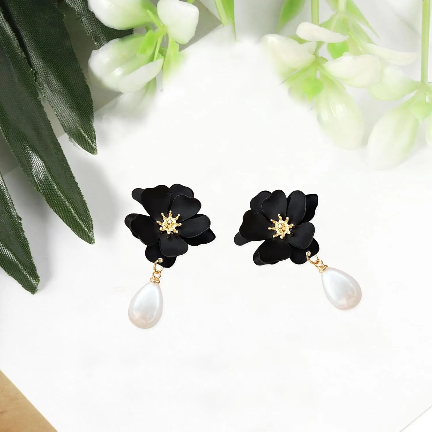 Pearl Bohemian Flower Earrings Floral Petal Flower Stud Earrings Jewelry for Women