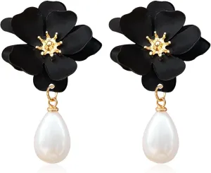 Pearl Bohemian Flower Earrings Floral Petal Flower Stud Earrings Jewelry for Women