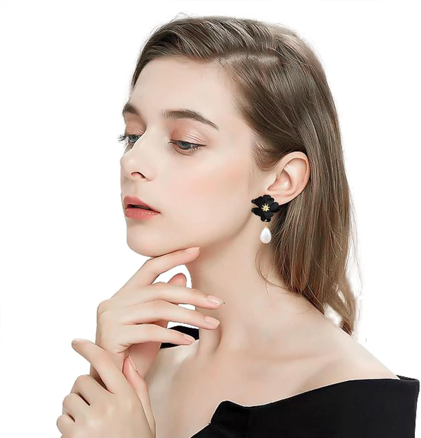 Pearl Bohemian Flower Earrings Floral Petal Flower Stud Earrings Jewelry for Women