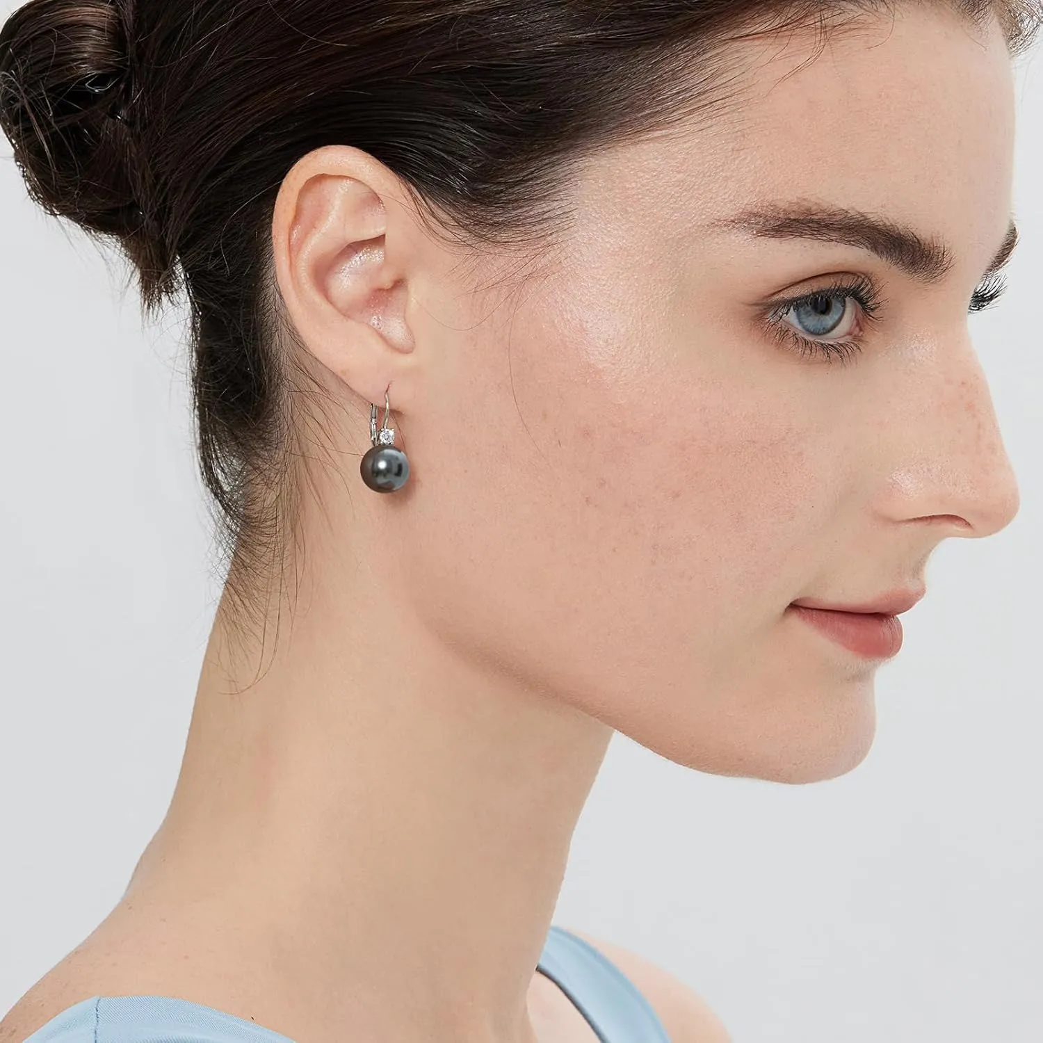 Pearl Dangle Drop Earrings for Women 925 Sterling Silver Pearl Leverback Earrings Cubic Zirconia Pearl Dangling Earrings 10MM