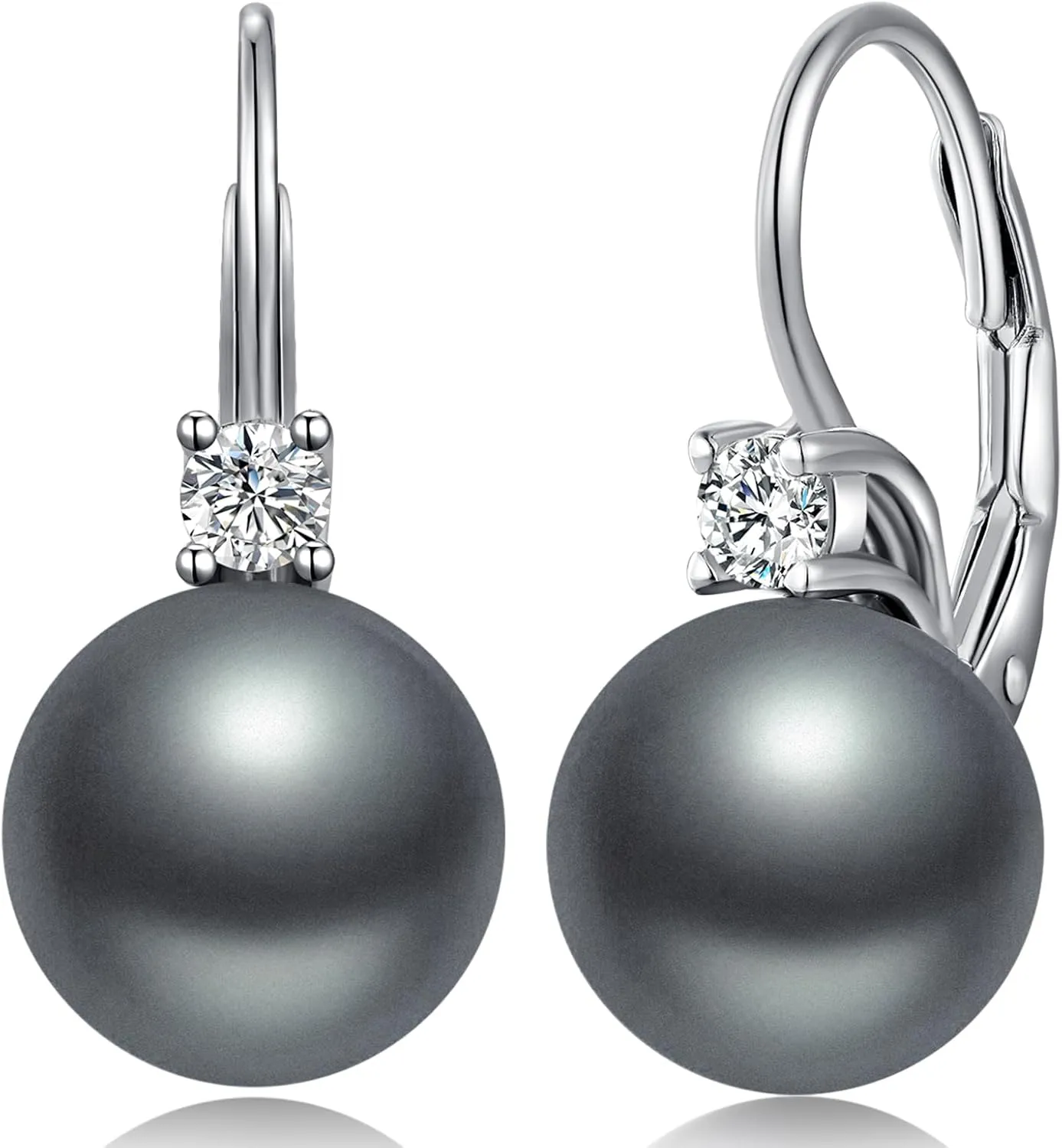 Pearl Dangle Drop Earrings for Women 925 Sterling Silver Pearl Leverback Earrings Cubic Zirconia Pearl Dangling Earrings 10MM