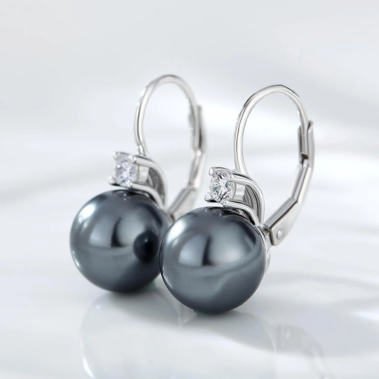 Pearl Dangle Drop Earrings for Women 925 Sterling Silver Pearl Leverback Earrings Cubic Zirconia Pearl Dangling Earrings 10MM