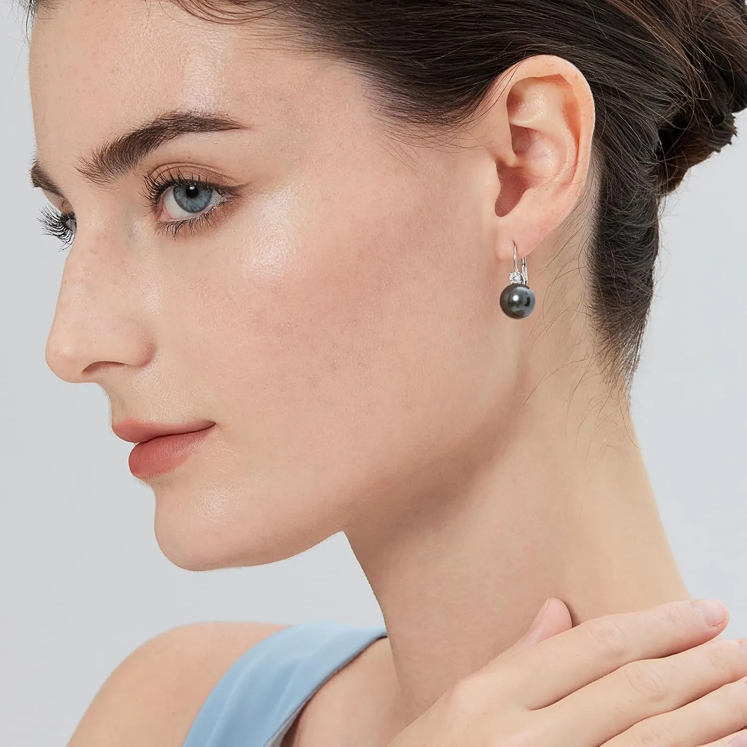 Pearl Dangle Drop Earrings for Women 925 Sterling Silver Pearl Leverback Earrings Cubic Zirconia Pearl Dangling Earrings 10MM