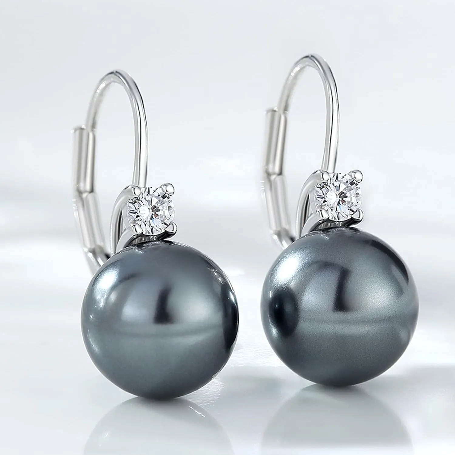 Pearl Dangle Drop Earrings for Women 925 Sterling Silver Pearl Leverback Earrings Cubic Zirconia Pearl Dangling Earrings 10MM