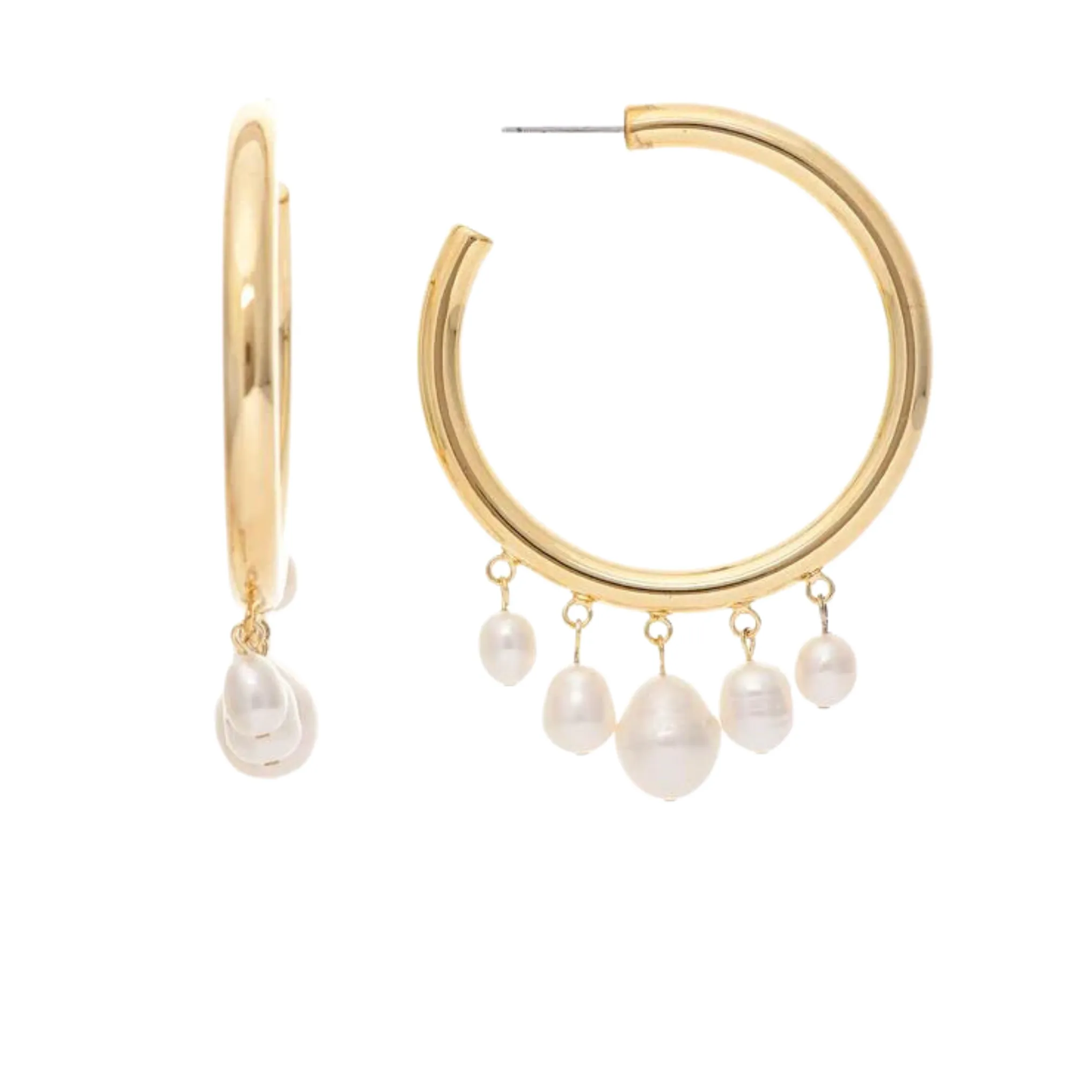 Pearl Dangle Hoop Earrings