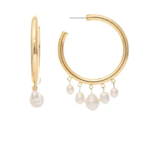 Pearl Dangle Hoop Earrings
