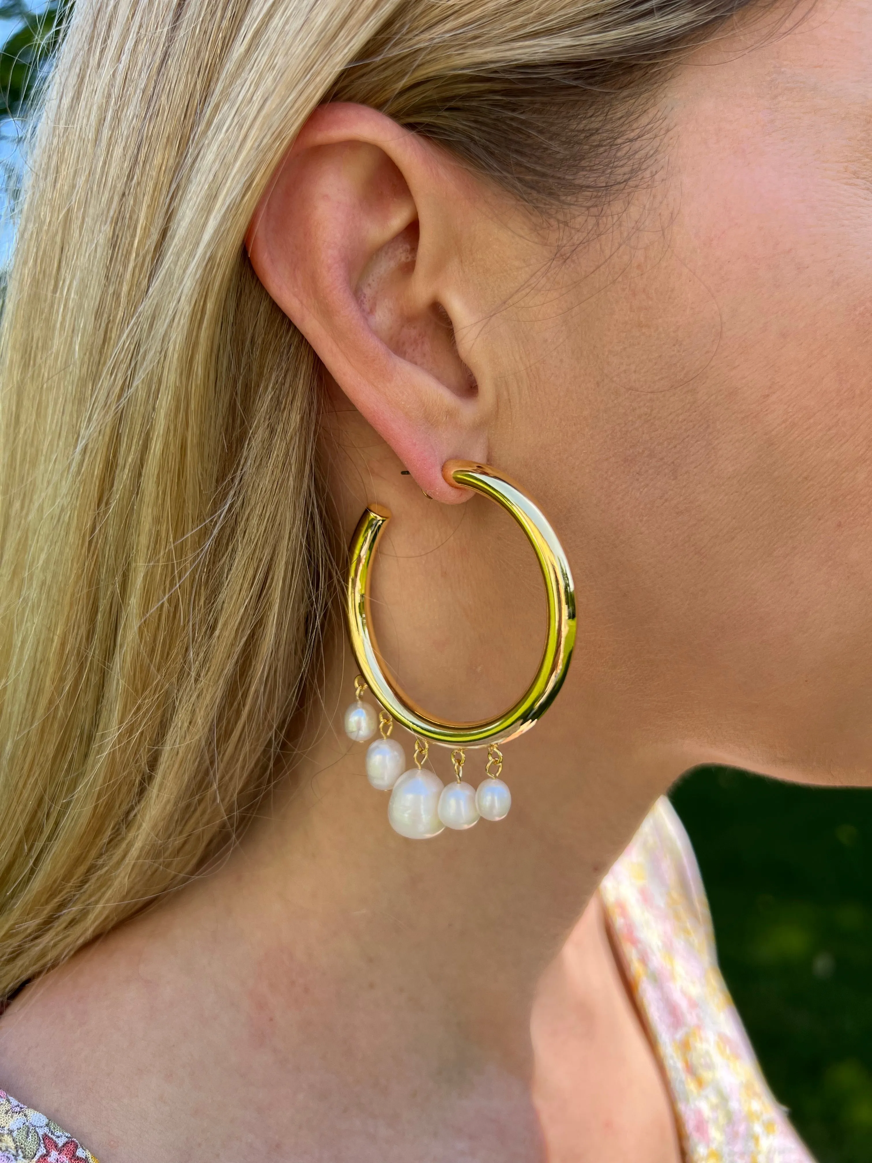 Pearl Dangle Hoop Earrings