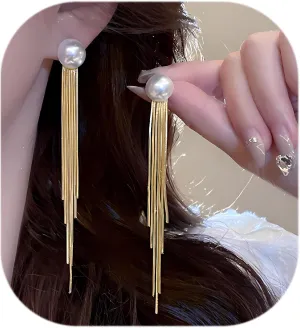 Pearl Drop Earrings for Women Long Pearl Earrings White Pearl Tassel Dangle Earrings Hypoallergenic Wedding Prom Jewelry Gifts