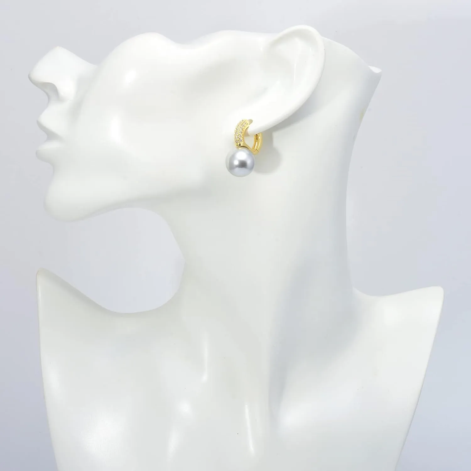 Pearl Drop Earrings Pearl Huggie Earrings 12mm Pearl Diamond Earrings with Allergy-free pins
