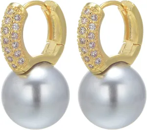 Pearl Drop Earrings Pearl Huggie Earrings 12mm Pearl Diamond Earrings with Allergy-free pins