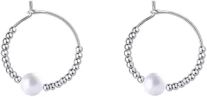 Pearl earrings for women 925 Silver Bead Pearl Hoop Earrings For Women Geometric Jewelry Minimalist Accessories-T32