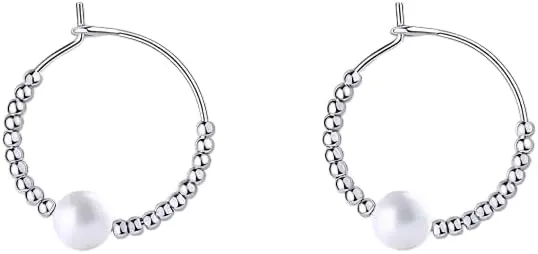 Pearl earrings for women 925 Silver Bead Pearl Hoop Earrings For Women Geometric Jewelry Minimalist Accessories-T32