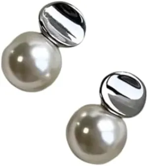 Pearl earrings for women 925 Silver Needle Bead Pearl Round Stud Earrings for Women Classic Jewelry Minimalist Geometric Accessories-T33