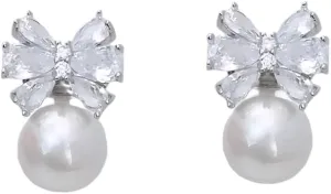 Pearl earrings for women 925 Sterling Silver Zircon Pearl Bowknot Stud Earrings for Women Minimalist Jewelry Light Luxury Accessories-T36