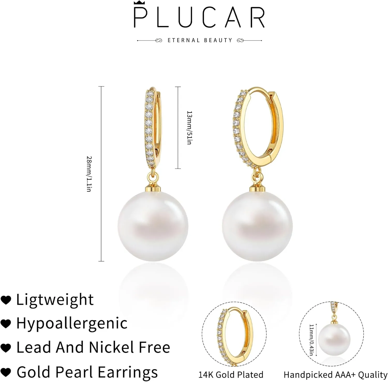 Pearl Earrings for Women, Dainty Gold Hoop Earrings Pearl Earrings for Women Trendy 14k Gold Plated Pearl Drop Earrings Hoops Hypoallergenic Pearl Huggie Earrings Gold Earrings Jewelry Gifts
